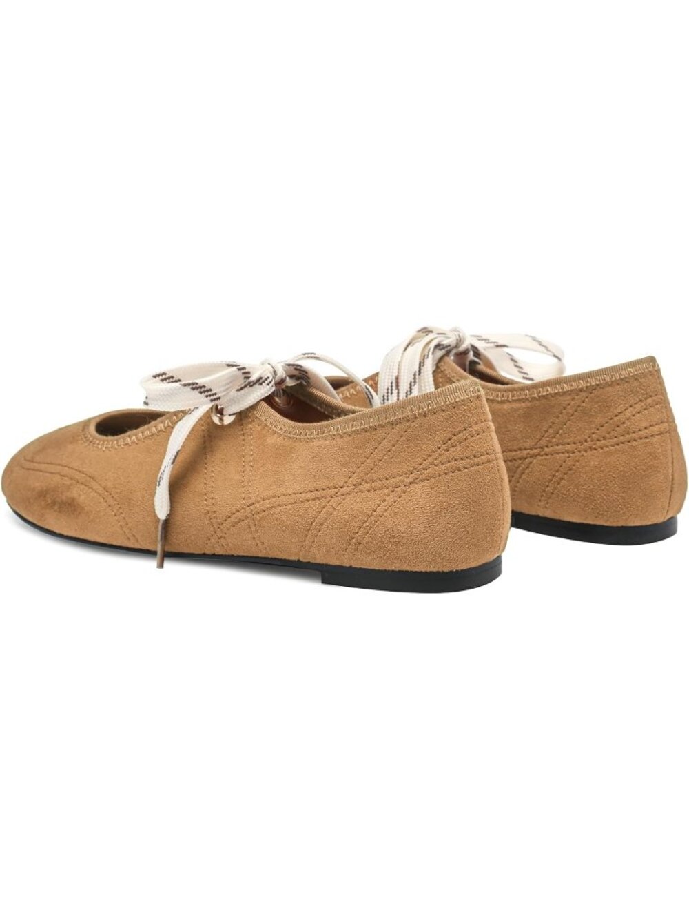 Women's Camel Round Toe Mary Jane Ballerina Lace Up Ballet Flat Sneaker Shoes - Picture 6 of 6